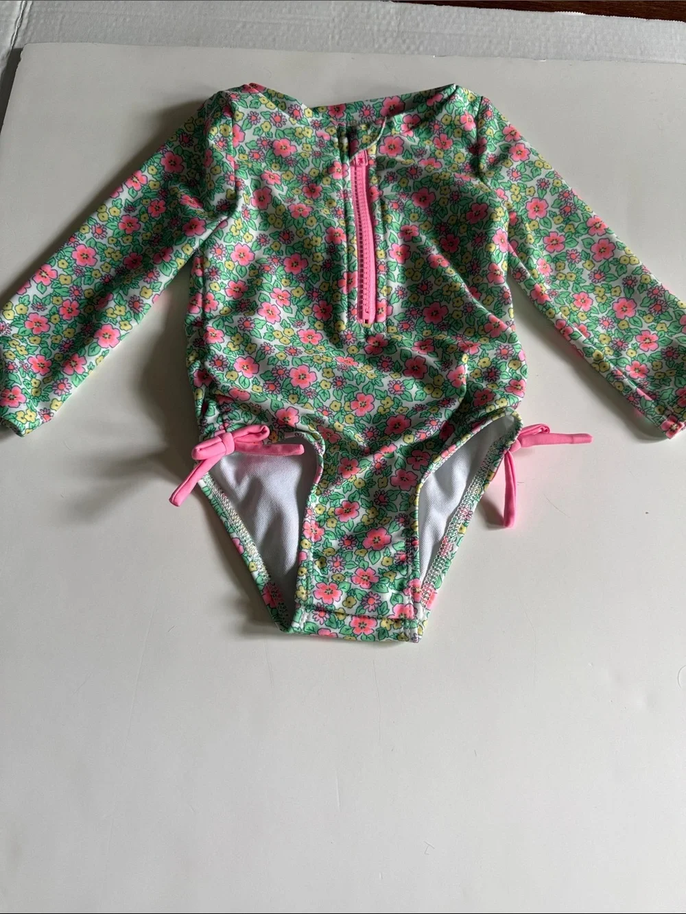 Cat & Jack Girls Long-Sleeve Floral Rashguard Swimsuit - Pink & Green